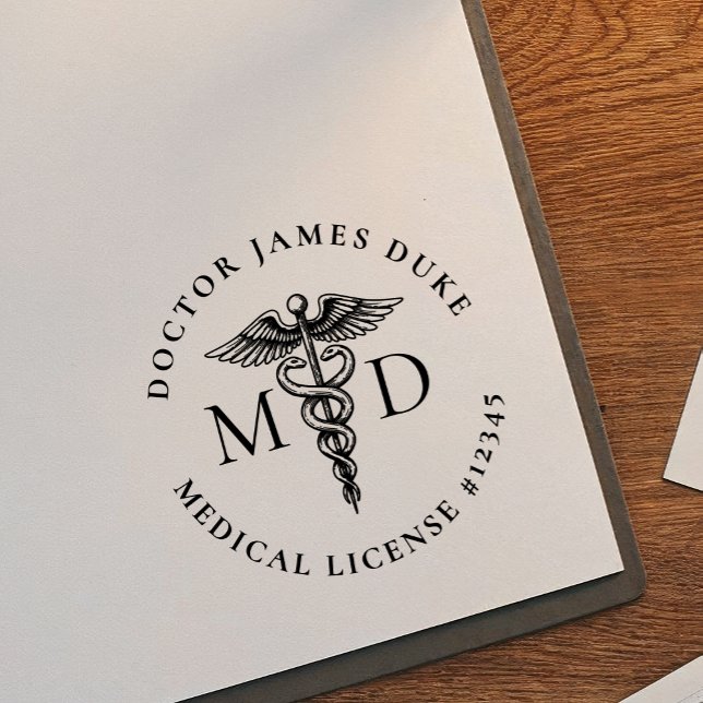 Tampon Auto-encreur Timbre Médecin avec symbole du Caducée (Créateur téléchargé)