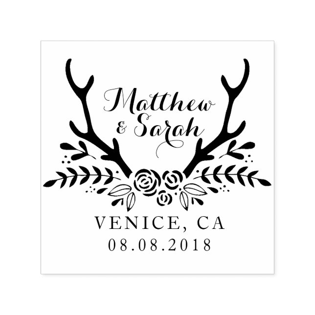 Tampon Auto-encreur Timbre pour mariage Hipster Antlers, Enregistrer L (Design)
