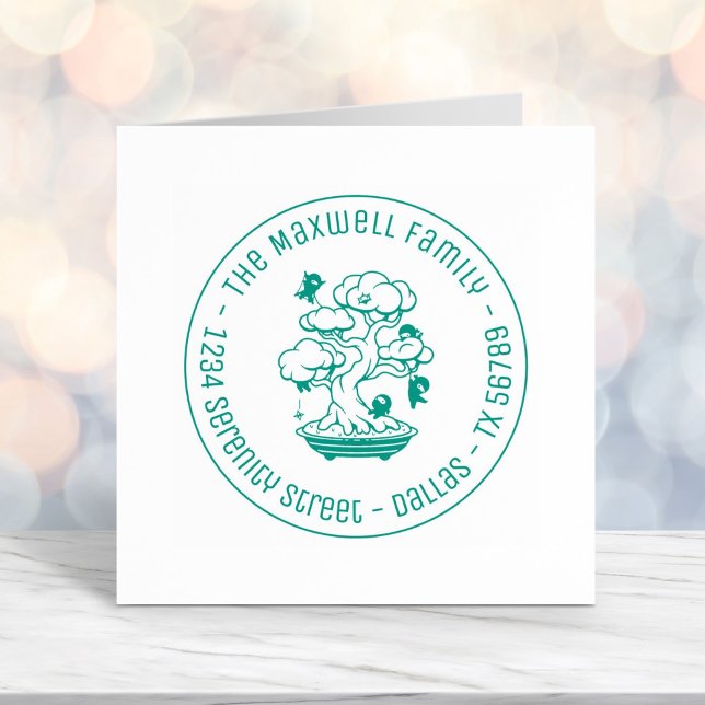 Tampon Auto-encreur Tiny Ninjas dans Bonsai Tree Family Address Round (Créateur téléchargé)