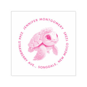 Tampon Auto-encreur Tortue de mer rose Whimsical & mignon