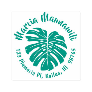 Tampon Auto-encreur Tour Hawaïen Adresse Timbre Monstera auto-Intendan