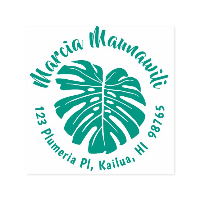 Tampon Auto-encreur Tour Hawaïen Adresse Timbre Monstera auto-Intendan (Design)