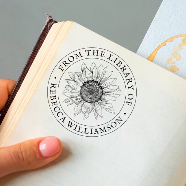 Tampon Auto-encreur Tournesol de la bibliothèque du livre de nom perso (Créateur téléchargé)