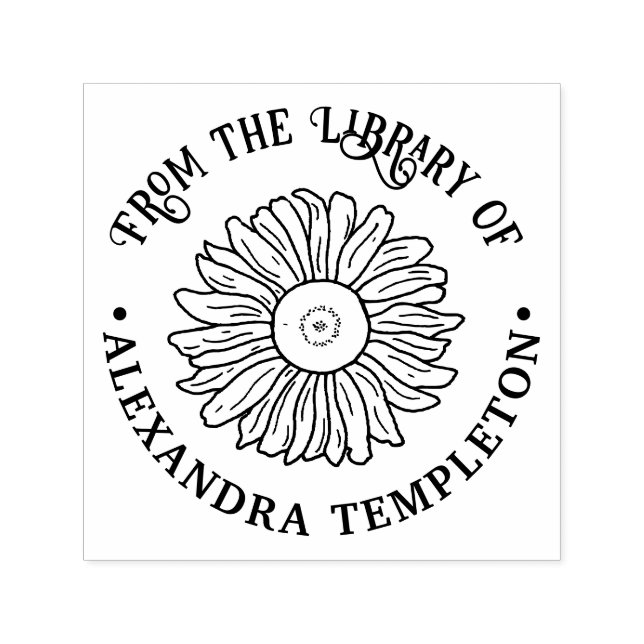 Tampon Auto-encreur Tournesol Rustique #1 Rond Nom du livre (Design)