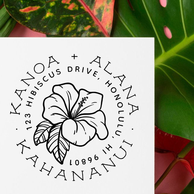 Tampon Auto-encreur Tropical Hibiscus Flower Couple Adresse de retour (Créateur téléchargé)