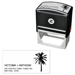 Tampon Auto-encreur Tropical Palm Tree Beach Wedding Adresse de retour