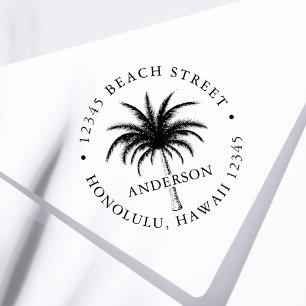 Tampon Auto-encreur Tropical Palm Tree Round Return Adresse