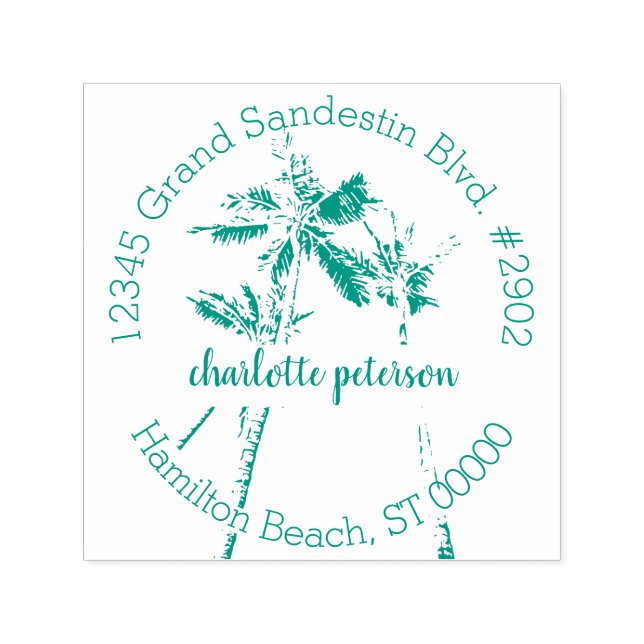 Tampon Auto-encreur Tropical Palm Trees Hand Lettré Adresse de retour (Design)