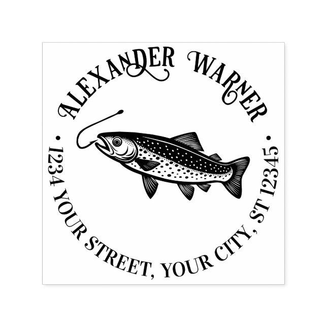Tampon Auto-encreur Truite rustique, Hochet de poisson Nom Adresse de  (Design)
