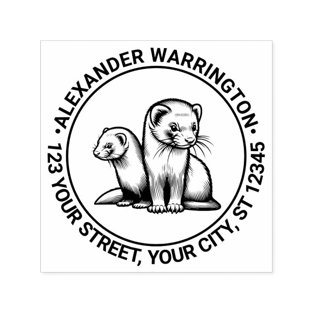 Tampon Auto-encreur Two Cute Ferrets Nom Adresse de retour (Design)
