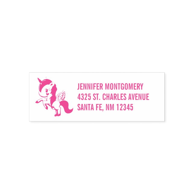 Tampon Auto-encreur Unicorne rose mignonne avec ailes (Design)