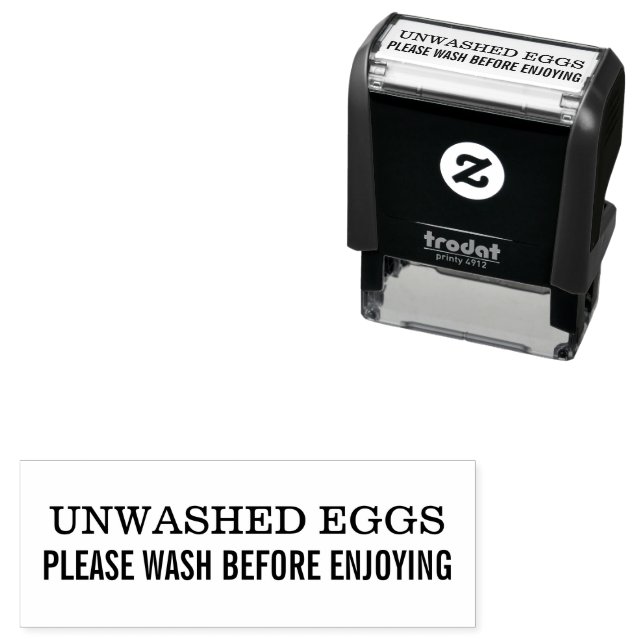 Tampon Auto-encreur Unwashed Eggs Please Wash Before Enjoying Chicken  (En situation)