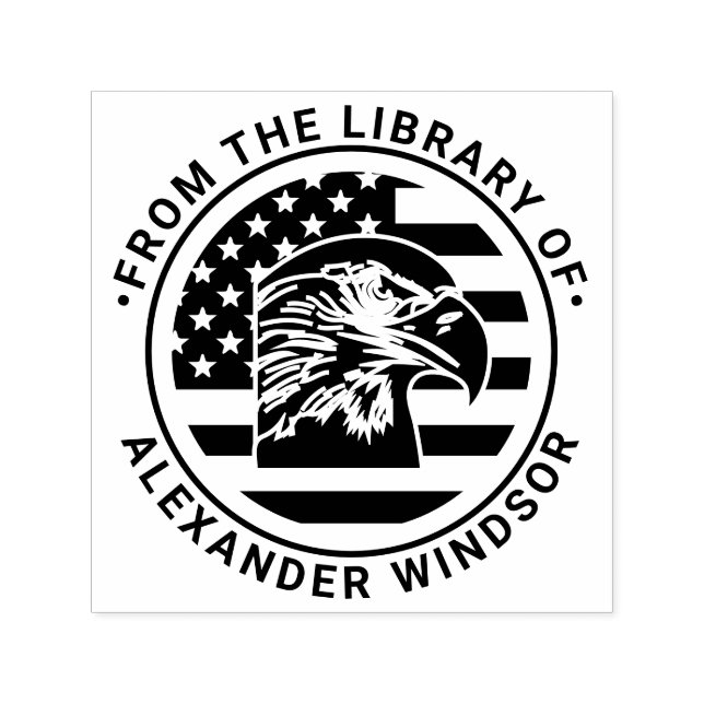 Tampon Auto-encreur USA American Flag, Eagle Head Library Nom du livre (Design)