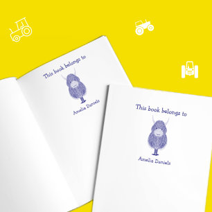 Tampon Auto-encreur Vache Highland personnalisée Ce livre appartient à