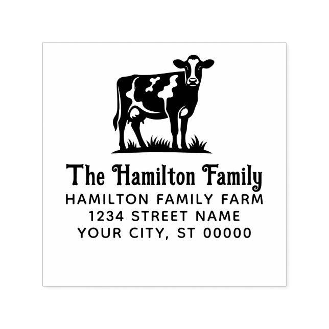 Tampon Auto-encreur Vache laitière rustique #1 Nom Adresse de retour (Design)