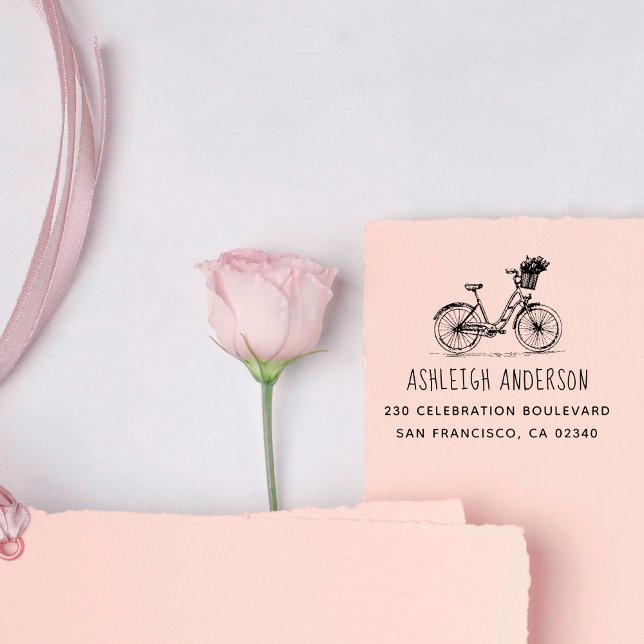 Tampon Auto-encreur Vélo Cute Avec Fleurs Nom Personnalisé Adresse de  (Créateur téléchargé)