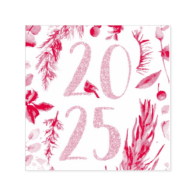 Tampon Auto-encreur Verdure rustique 2025 Bleu Nouvel An Vacances (Design)