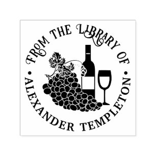 Tampon Auto-encreur Vin Rustique, Verres, Tas de Raisins Livre de Bibl