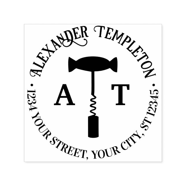 Tampon Auto-encreur Vin Vis Nom Nom Adresse de retour 2 Initiales (Design)