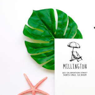 Tampon Auto-encreur Vintage Beach Chair & Umrella Adresse de retour