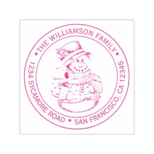 Tampon Auto-encreur Vintage Christmas Snowman Round Return Adresse