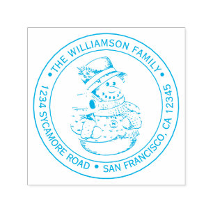 Tampon Auto-encreur Vintage Christmas Snowman Round Return Adresse