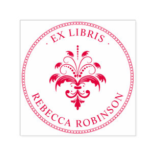 Tampon Auto-encreur Vintage Damas et typographie   Bibliothèques Ex pe