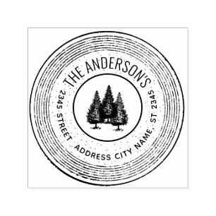 Tampon Auto-encreur Vintage élégant arbres rustiques rond nom de famil