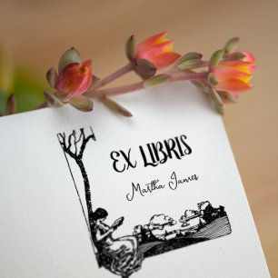 Tampon Auto-encreur Vintage Ex Libris Boite Nom Livre Lecture