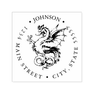 Tampon Auto-encreur Vintage Fierce Heraldic Dragon Retour Étiquette
