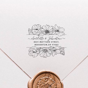 Tampon Auto-encreur Vintage Flowery Mariage Adresse de retour Élégant
