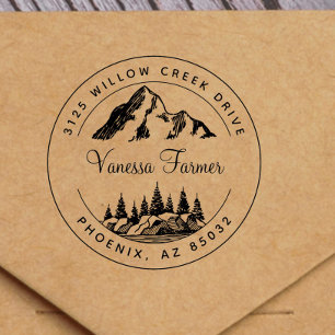 Tampon Auto-encreur Vintage Mountain Landscape Rustic Return Adresse