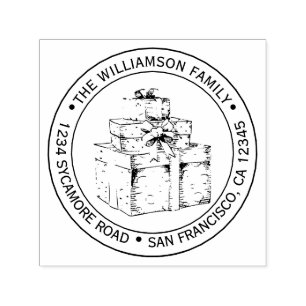 Tampon Auto-encreur Vintage Noël Cadeau Ronde image Adresse de retour