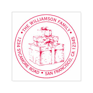 Tampon Auto-encreur Vintage Noël Cadeau Ronde image Adresse de retour