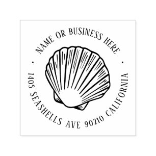 Tampon Auto-encreur Vintage Seashells Beach Nom de la maison Adresse d