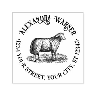 Tampon Auto-encreur Vintage Sheep Ewe Farm Animaux Nom Adresse de reto