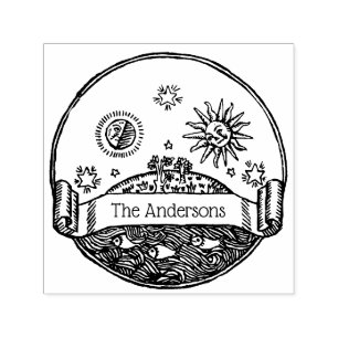 Tampon Auto-encreur Vintage Sun Moon Stars Ocean Planet Earth Nom