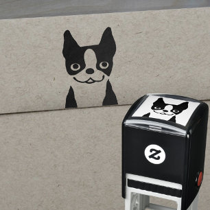 Tampon Auto-encreur Visage de chien mignon de Boston Terrier