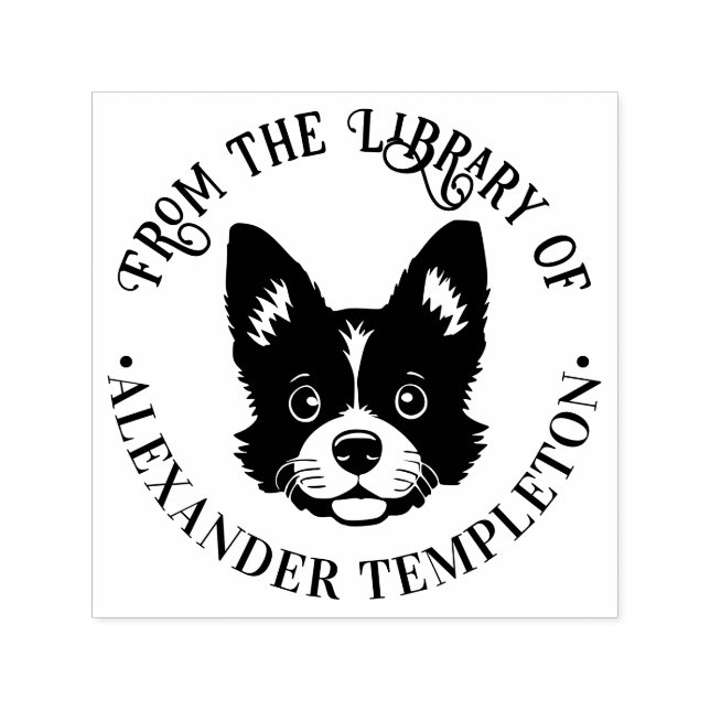 Tampon Auto-encreur Visage de chien mignon "De la bibliothèque de" Nom (Design)