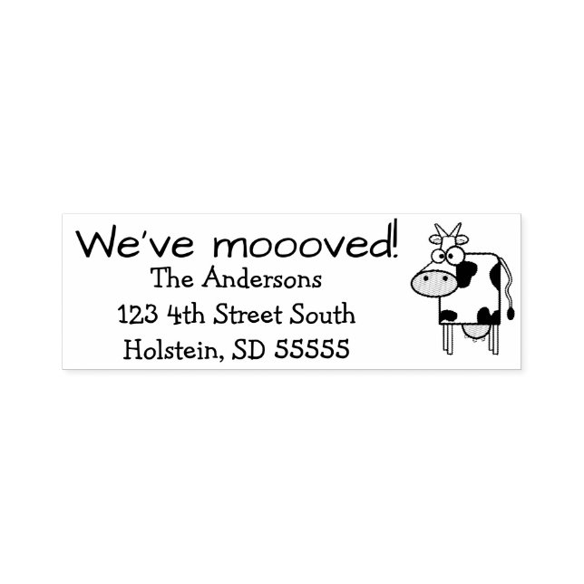 Tampon Auto-encreur "We have Moooved" & Funny Milk Cow Nouvelle adress (Design)