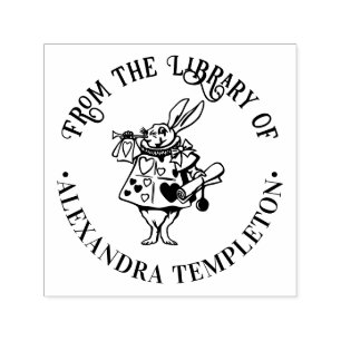 Tampon Auto-encreur White Rabbit Alice in Wonderland Bibliothèque Nom 