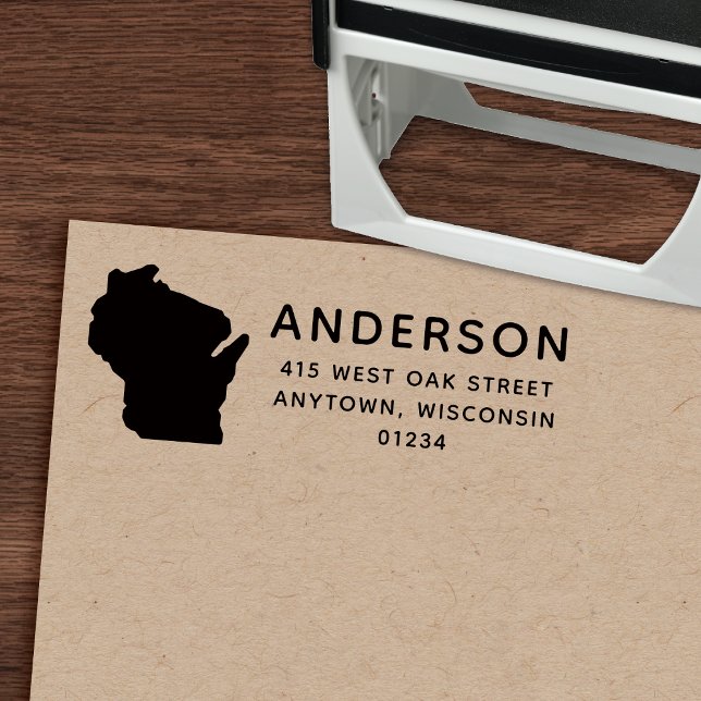 Tampon Auto-encreur WISCONSIN moderne Forme d'état Adresse de retour (Créateur téléchargé)