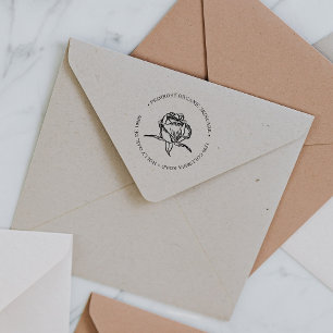 Tampon de adresse de retour au logo floral or rose