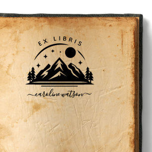 Tampon de livre Ex libris avec montagne