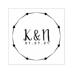 Tampon de mariage initial de branche de coeur circ
