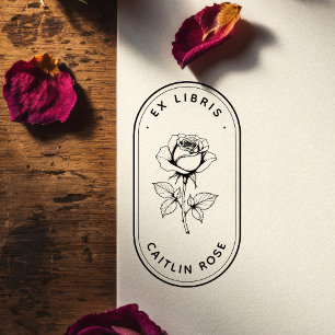 Tampon en bois classique de rose Ex Libris Art