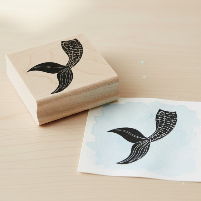 Tampon en bois de queue de sirène (Mermaid tail wooden art stamp.)
