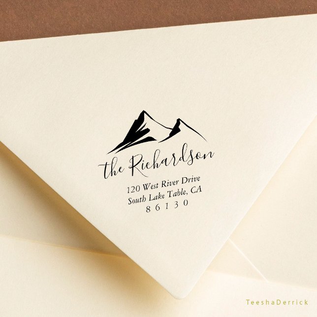Tampon encreur à adresse de retour Mountain Sketch (Modern Rustic Mountain Sketch Return Address Rubber Stamp )