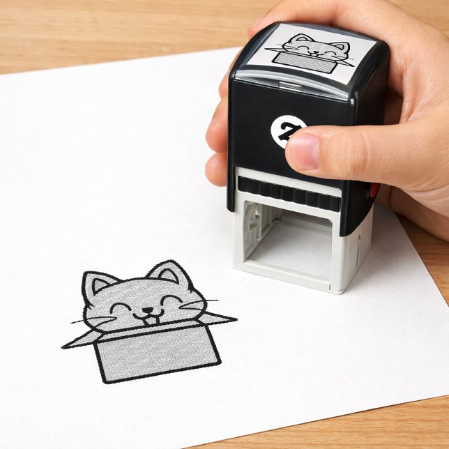 Tampon encreur auto-encreur Boîte Chat Heureux Joy (Cheerful Happy Cat Box Self-Inking Stamp. self-inking stamp)