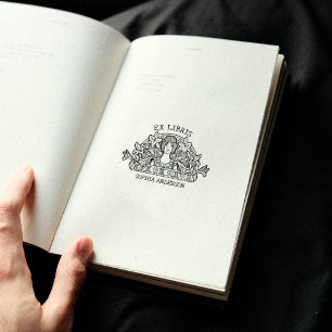 Tampon encreur Ex Libris femme fleur vintage